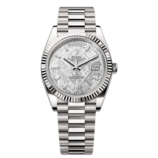 Rolex Day-Date ( ref. 228239-0055 ) 40mm Meteorite Dial President Bracelet Silver Tone 1:1 Swiss Grade Men’s Watch
