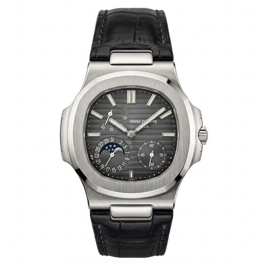 Patek Philippe Nautilus 5712 Automatic Grey Dial Stainless Steel Case Genuine Leather Strap Semi Swiss Grade Men's Watch