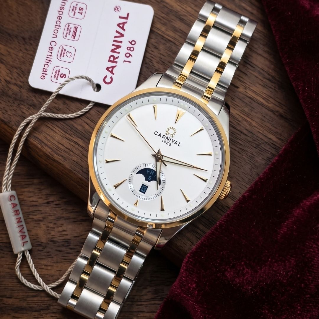 Carnival Royal 8282G Automatic White Dial Two-Tone Stainless Steel Chain Men’s Watch