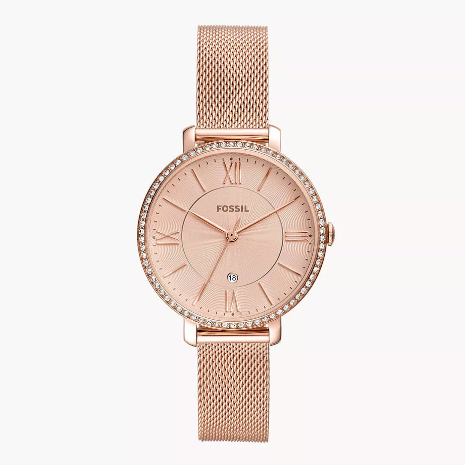 Fossil Jacqueline ES4628 Quartz Rose Gold-Tone Stainless Steel Mesh Bracelet Women’s Watch