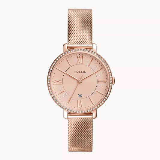 Fossil Jacqueline ES4628 Quartz Rose Gold-Tone Stainless Steel Mesh Bracelet Women’s Watch