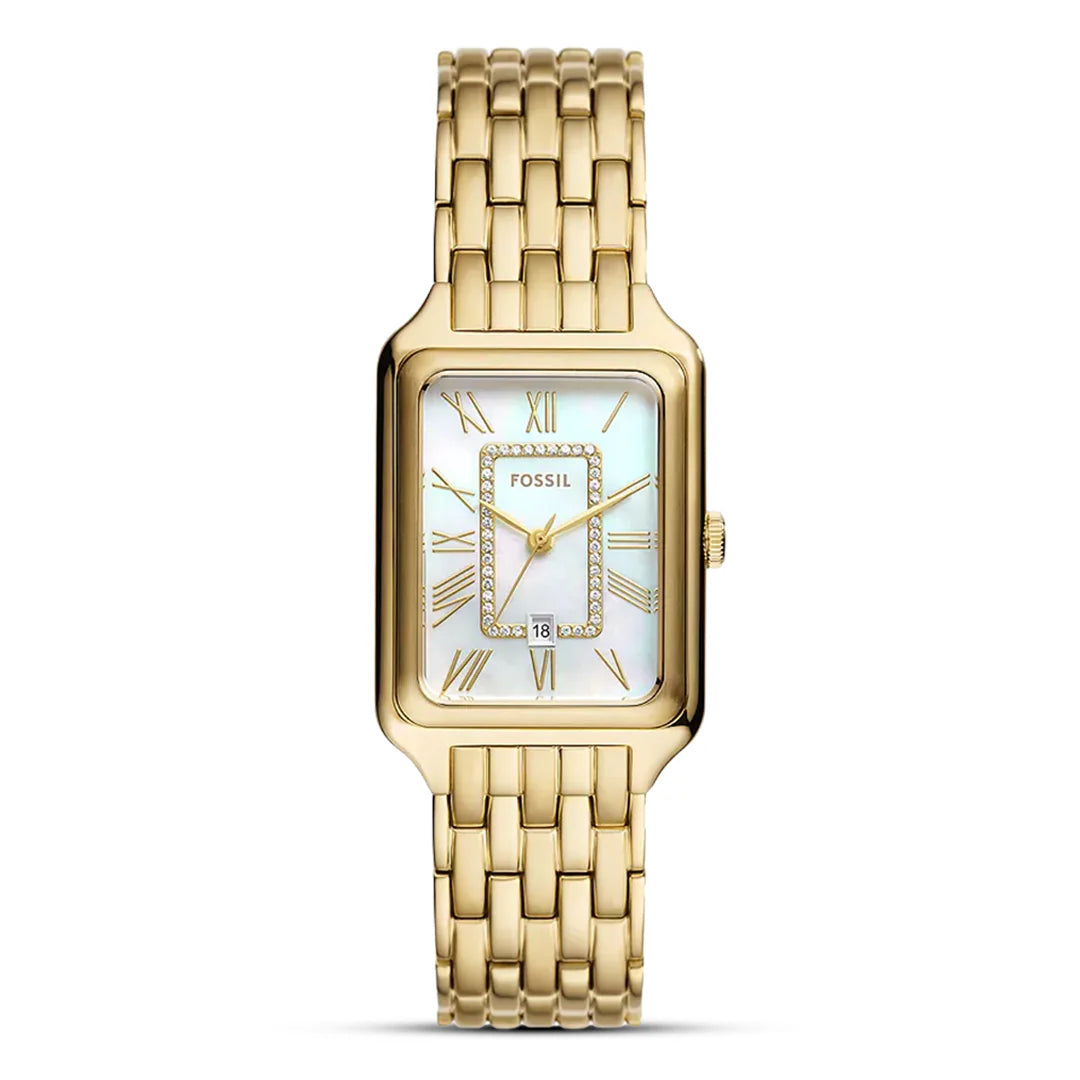 Fossil Raquel ES5304 Quartz Mother of Pearl Dial Stainless Steel Gold-Tone Chain Lady’s Watch