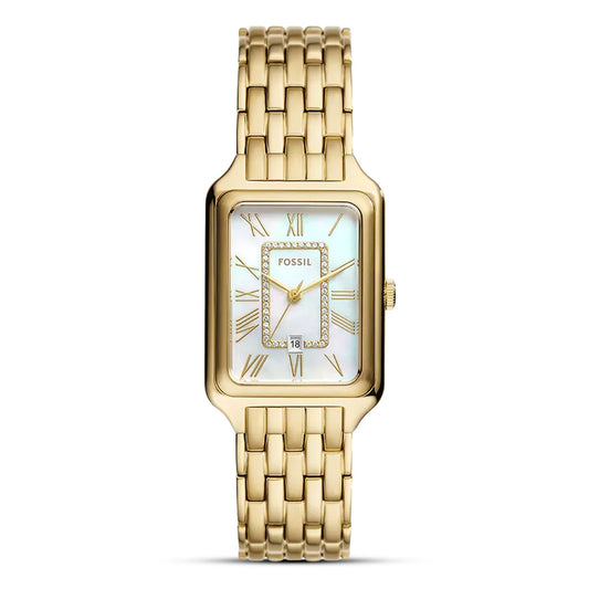 Fossil Raquel ES5304 Quartz Mother of Pearl Dial Stainless Steel Gold-Tone Chain Lady’s Watch