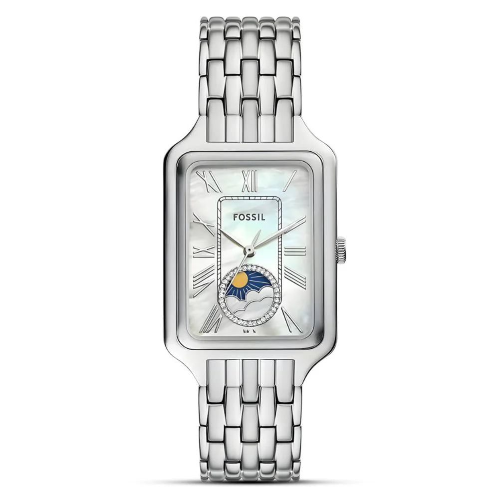 Fossil Raquel ES5400 Quartz Mother of Pearl - Moon Phase Dial Stainless Steel Chain Lady’s Watch