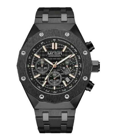 Megir MS2213G-BK-1N0 Chronograph Quartz Black Stainless Steel Chain Men’s watch