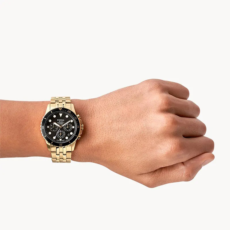 Fossil FB-01 FS5836 Chronograph Quartz Black Dial Stainless Steel Gold-Tone Chain Men’s Watch