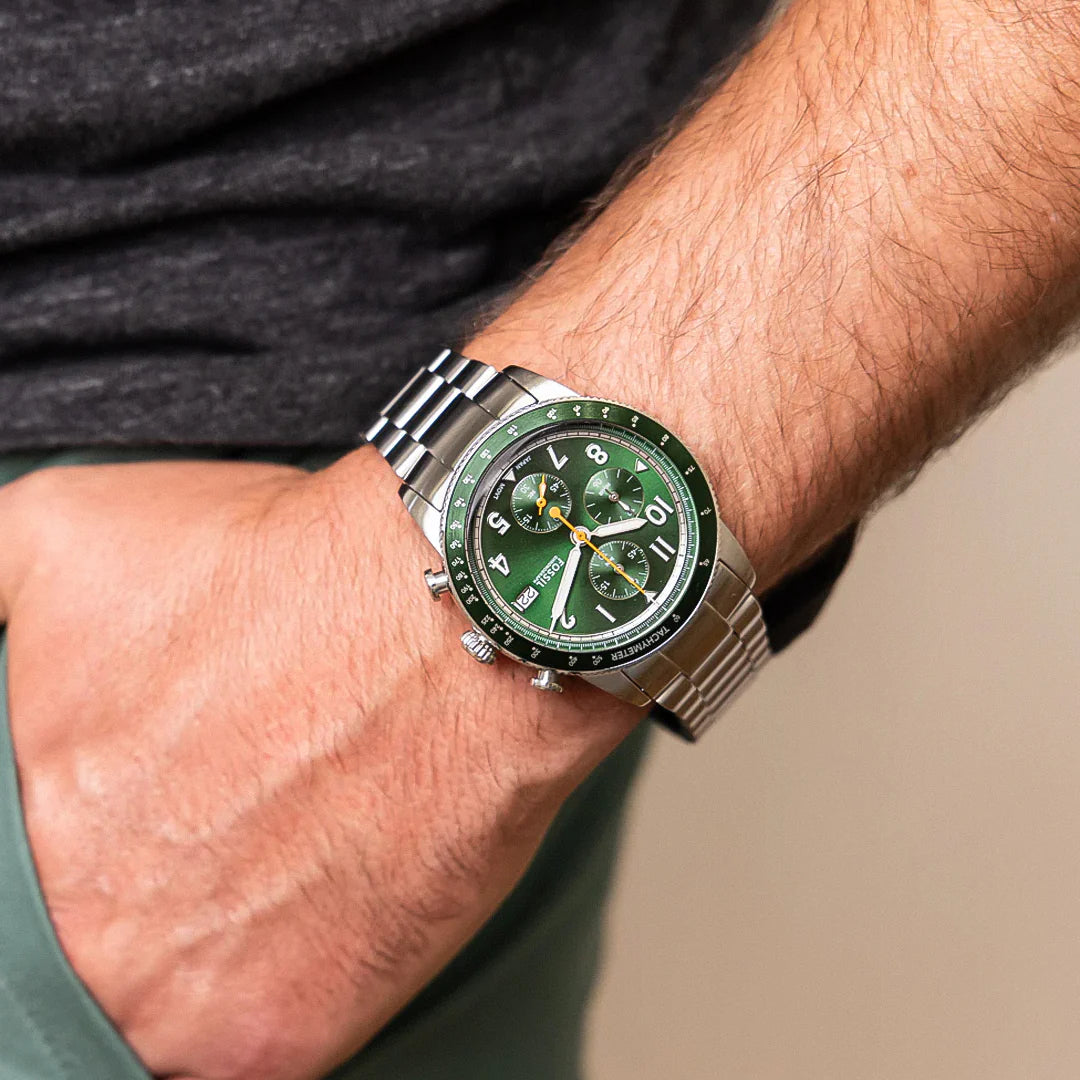 Fossil Sport Tourer FS6048 Chronograph Quartz Green Dial Stainless Steel Chain Men’s Watch