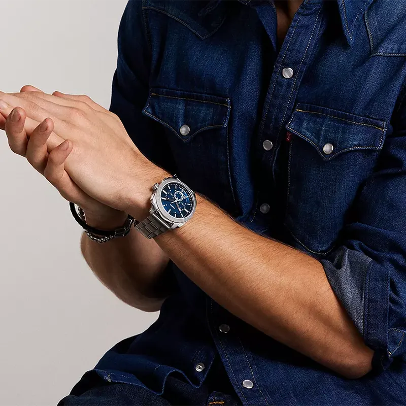 Fossil Machine FS6096 Chronograph Quartz Blue Dial Stainless Steel Chain Men’s Watch