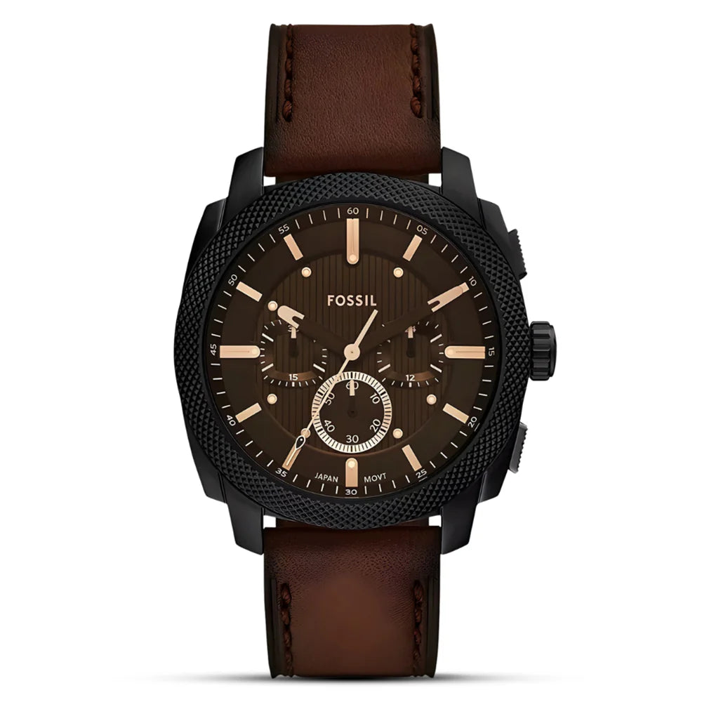 Fossil Machine FS6101 Chronograph Quartz Stainless Steel Genuine Leather Strap Men’s Watch