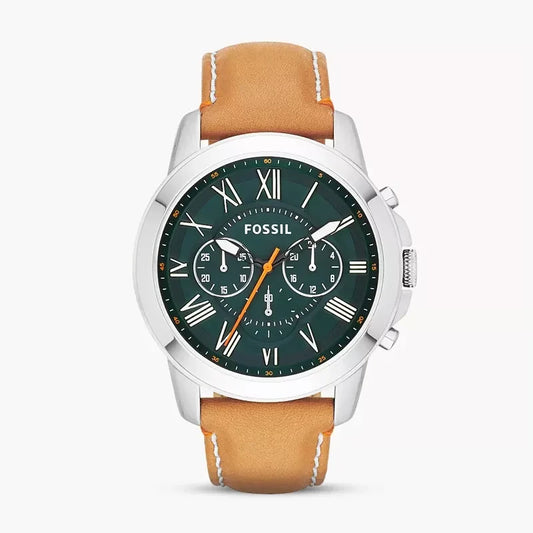 Fossil Grant FS4918 Green Dial Chronograph Quartz Genuine Leather Strap Men’s Watch