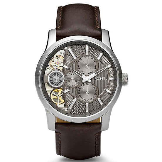 Fossil Twist ME1098 Multifunctional Grey Taupe Dial Automatic Genuine Leather Strap Men’s Watch