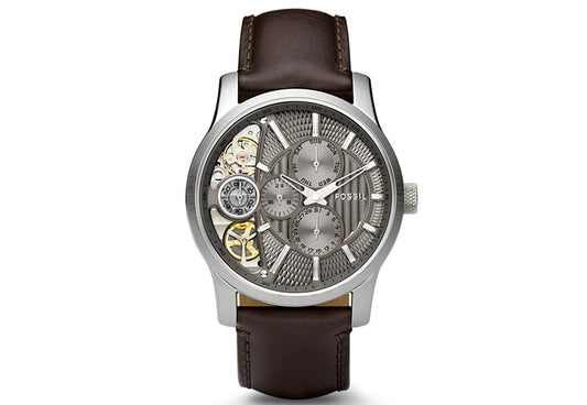 Fossil Twist ME1098 Multifunctional Grey Taupe Dial Automatic Genuine Leather Strap Men’s Watch