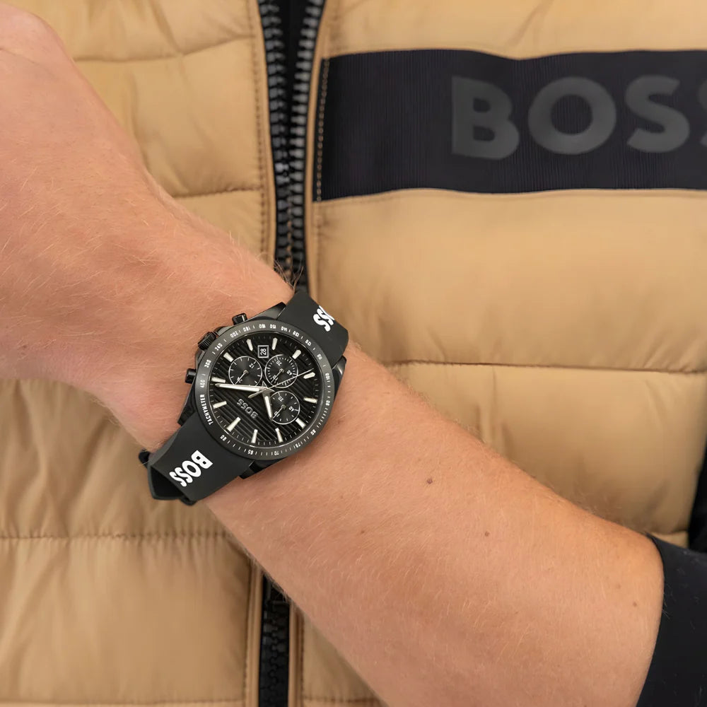 Hugo Boss Strike Chrono HB1514289 Chronograph Quartz Black Dial Silicon Strap Men’s Watch