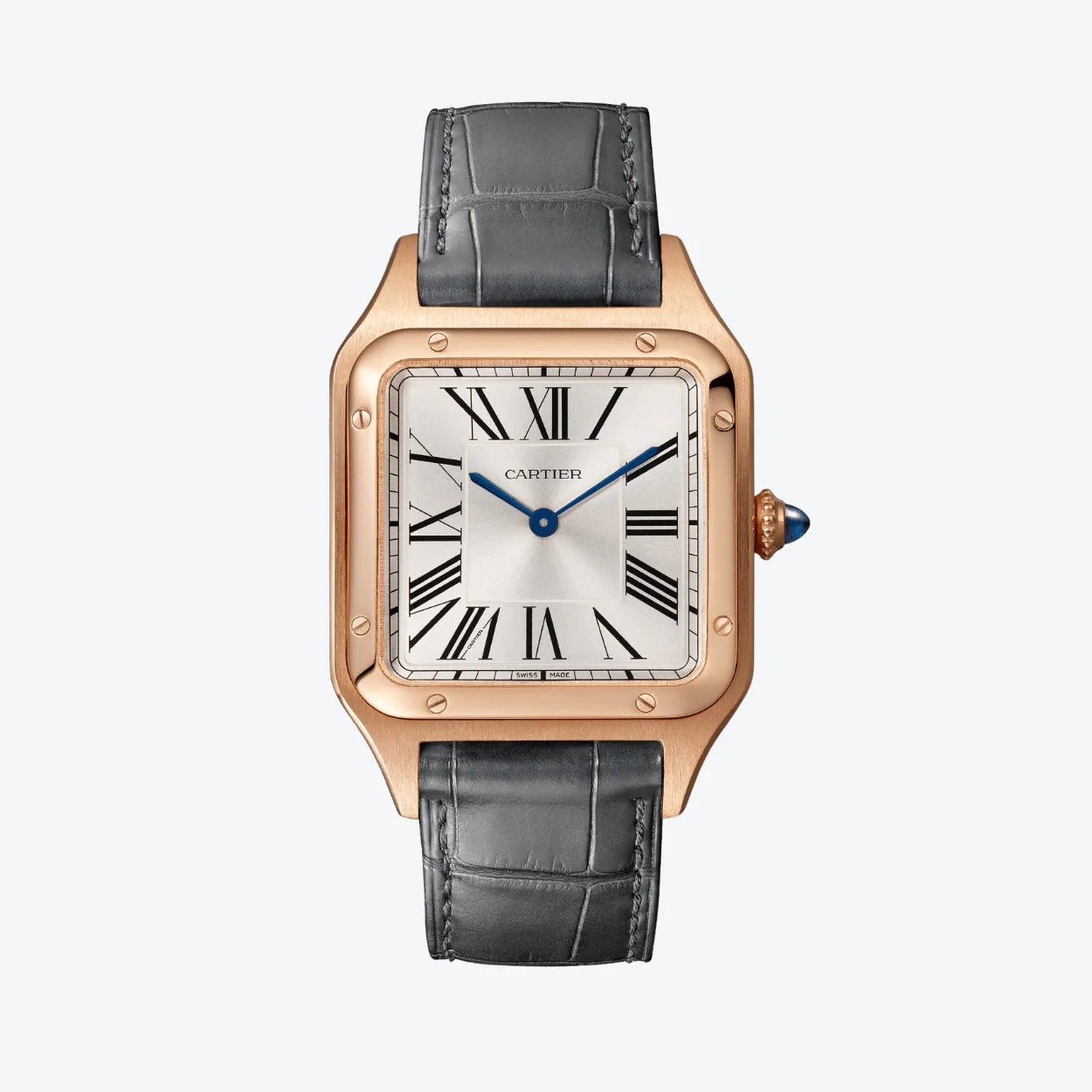 Car-tier Santos Dumont Large White Dial Quartz Stainless Steel Case Genuine Leather Strap Men’s Watch