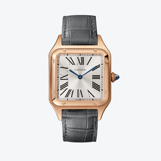 Car-tier Santos Dumont Large White Dial Quartz Stainless Steel Case Genuine Leather Strap Men’s Watch