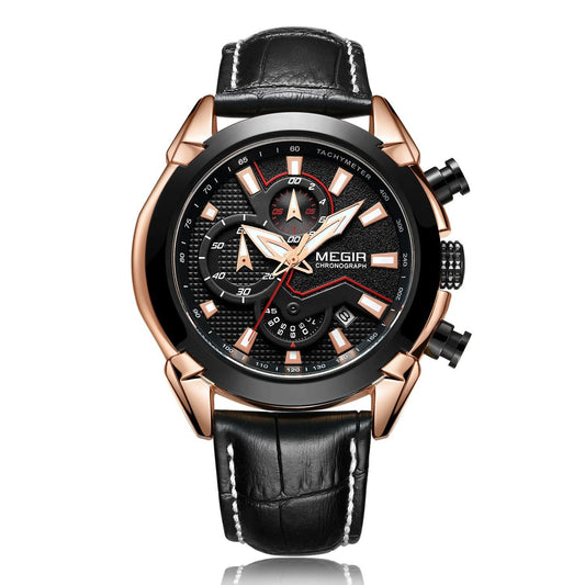 Megir ML2065GRE-BK-1N0 Chronograph Quartz Black Genuine Leather Men’s watch
