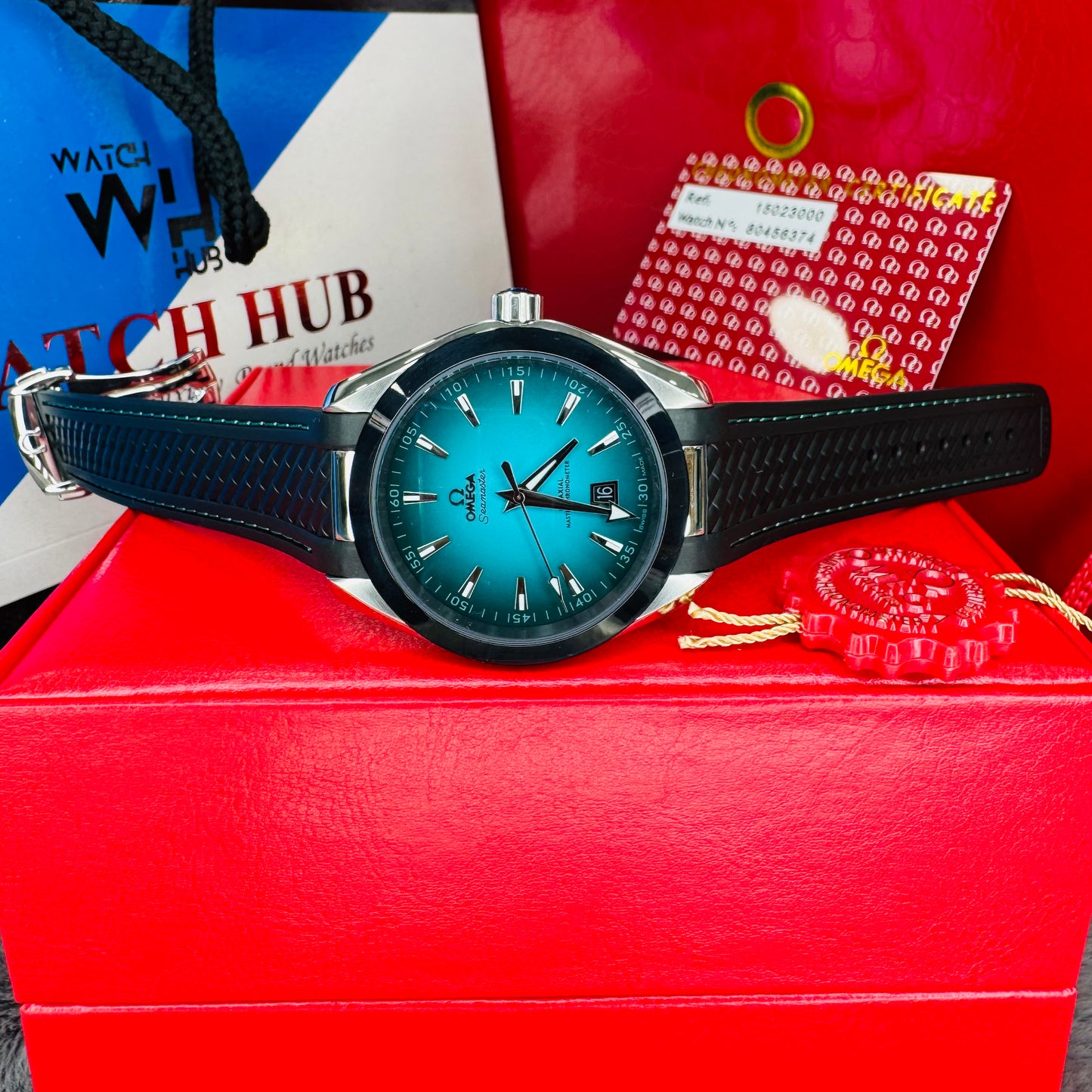 Omega Seamaster Aqua Terra 150M Co-Axial Automatic Blue Dial Stainless Steel Silicon Strap Men's Watch
