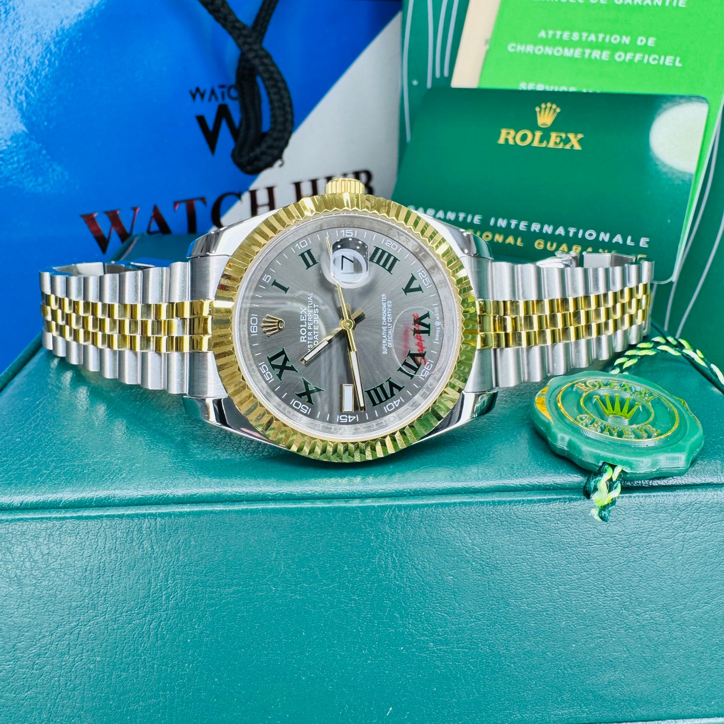 Rolex Datejust Wimbledon Oyster Perpetual Automatic Golden-Tone Stainless Steel Chain Men’s Watch