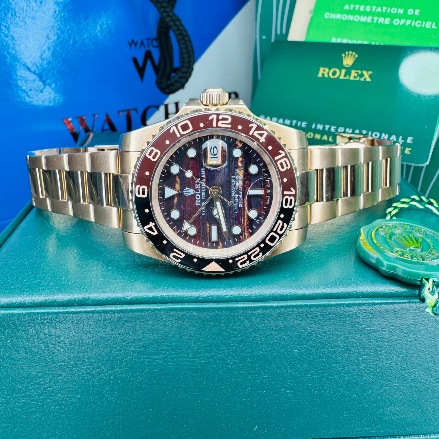 Rolex GMT Master II Tiger Iron Automatic Everose-Gold Stainless Steel Chain Men’s Watch