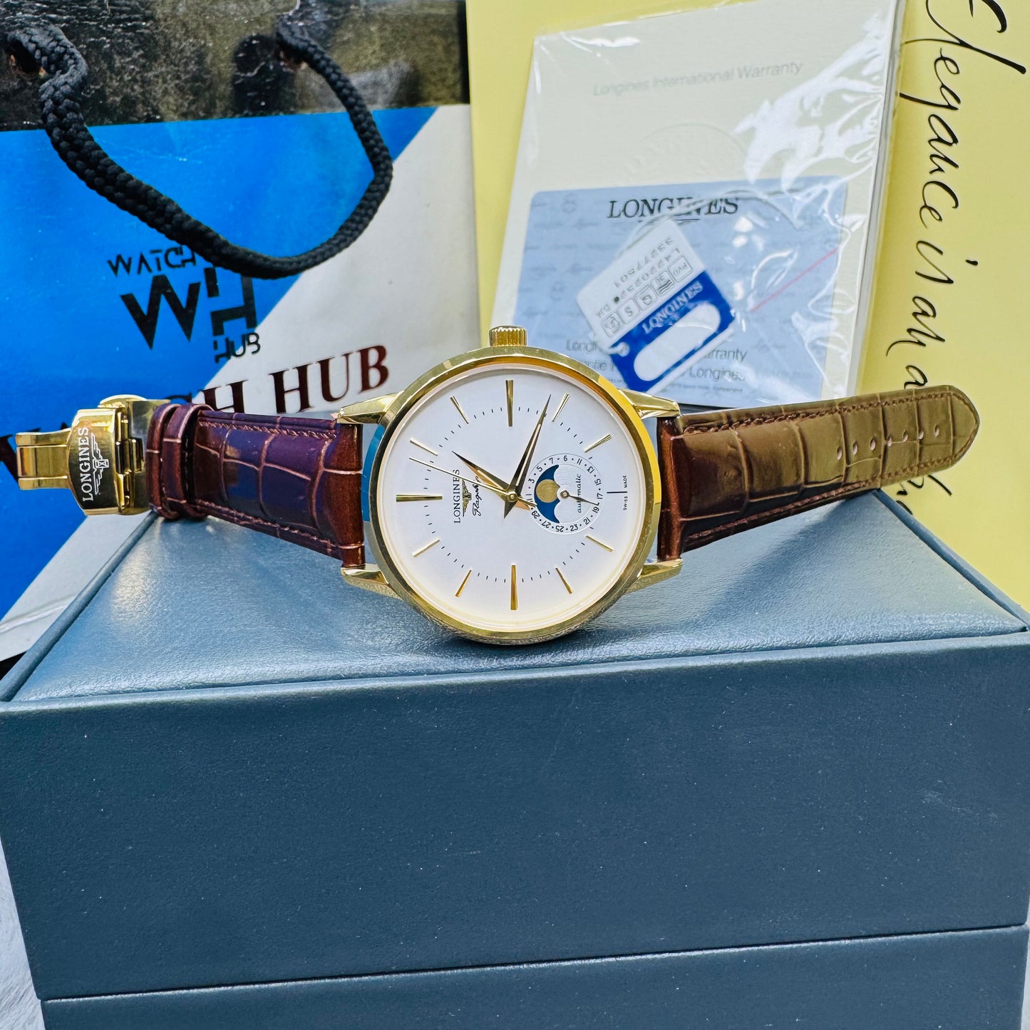 Longines Flagship Heritage Moon-Phase Automatic Rose Gold-Tone Genuine Leather Strap Men’s Watch