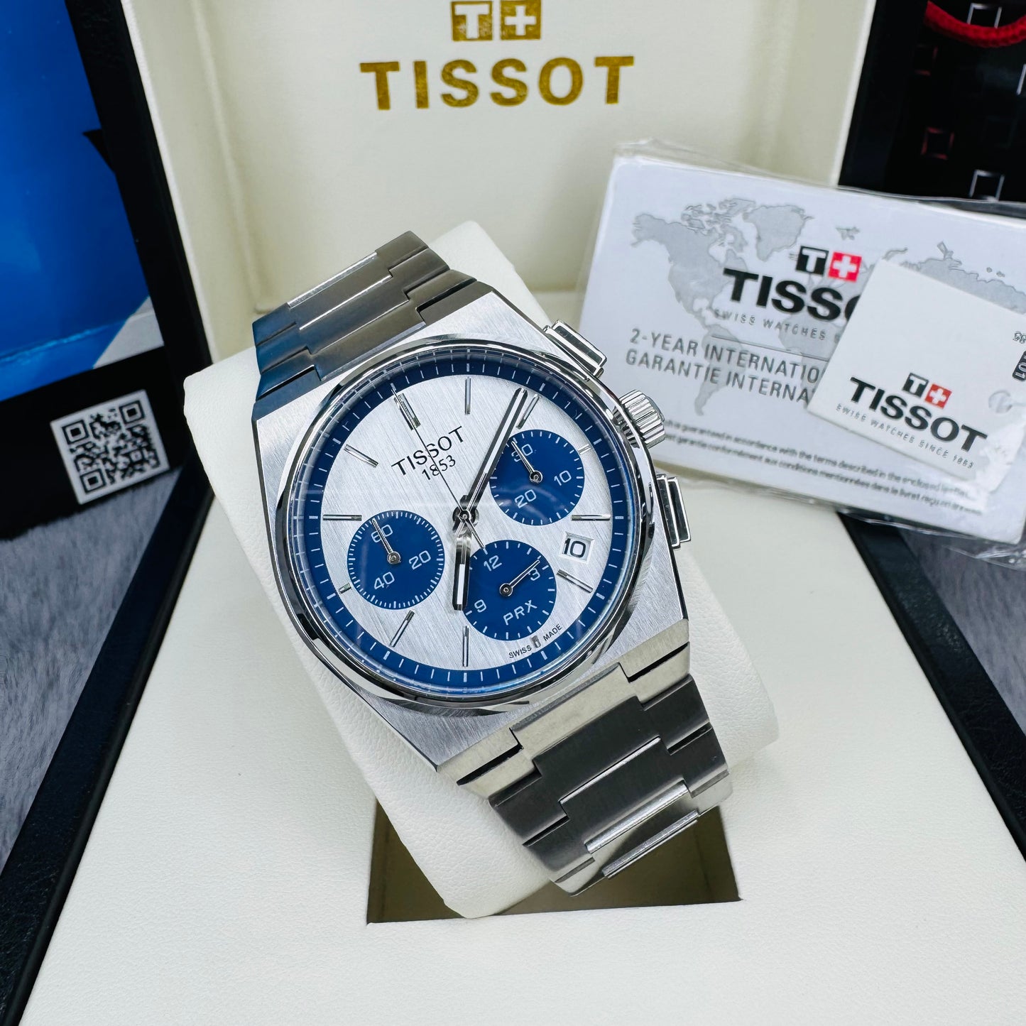 Tissot PRX T137427 Blue Panda Chronograph Quartz Stainless Steel Chain Men’s Watch