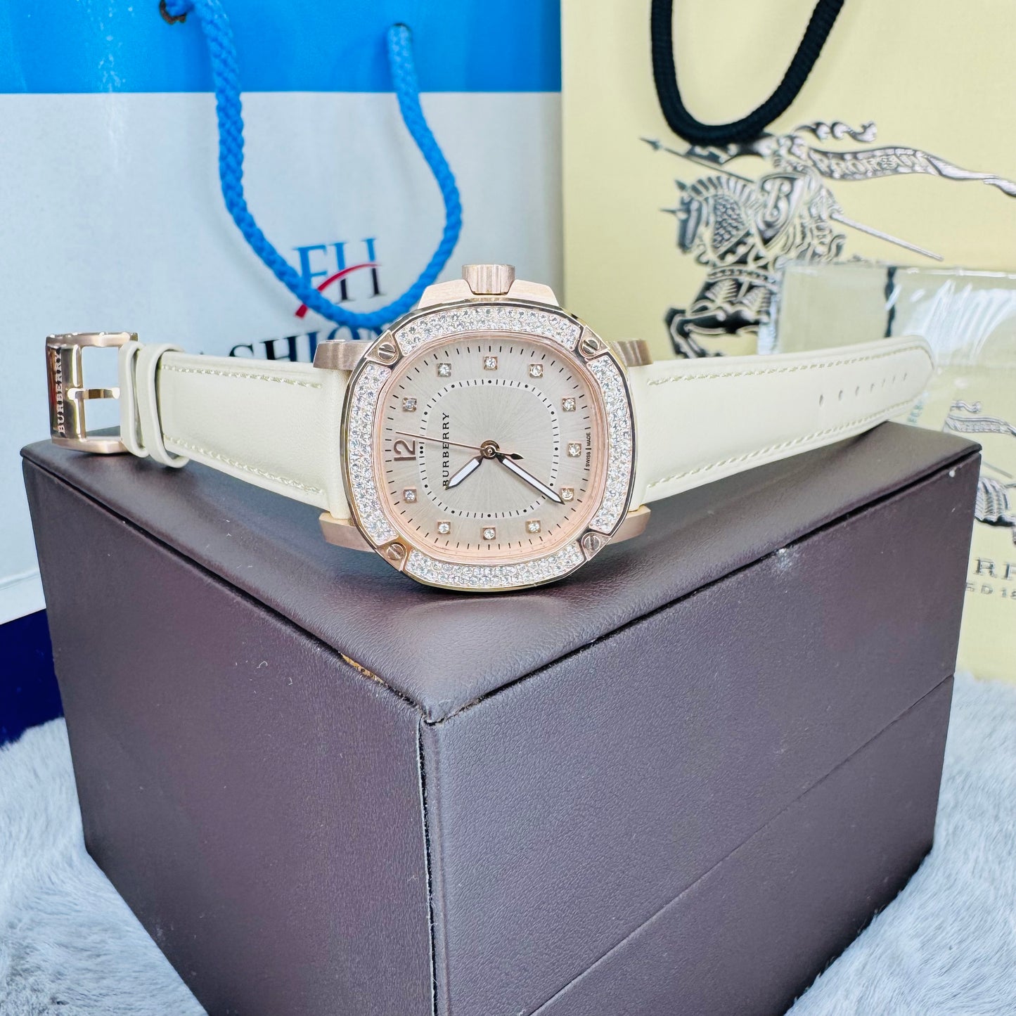 Burberry BBY2000 Stainless Steel Case Genuine Leather Strap Ladies Watch