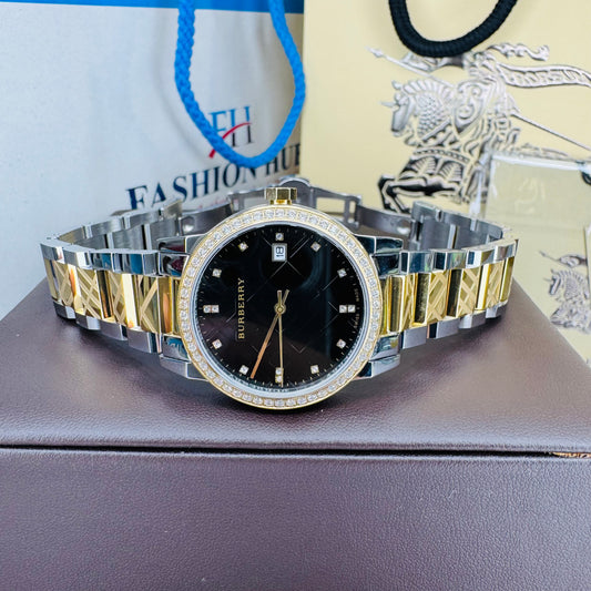 Burberry BU9144 Quartz Black Dial Two-Tone Stainless Steel Chain Ladies Watch