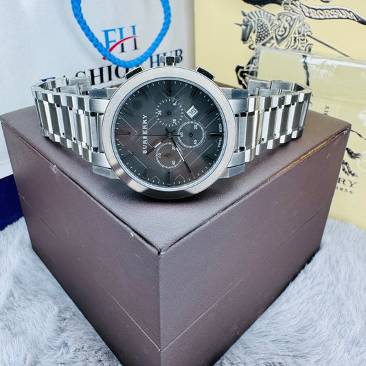 Burberry BU9354 Grey Dial Chronograph Quartz Stainless Steel Chain Men’s Watch
