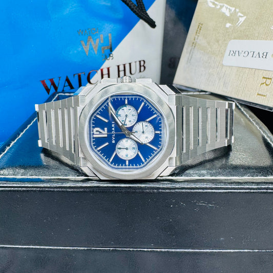Bvlgari Octo Finissimo Chronograph Blue Dial Automatic Stainless Steel Chain Men’s Watch