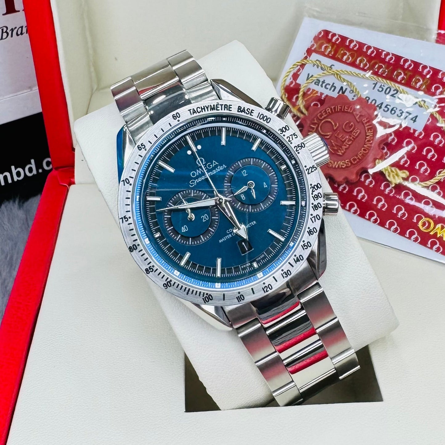 Omega Speedmaster 57 Chronograph Automatic Blue Dial Stainless Steel Chain Men's Watch