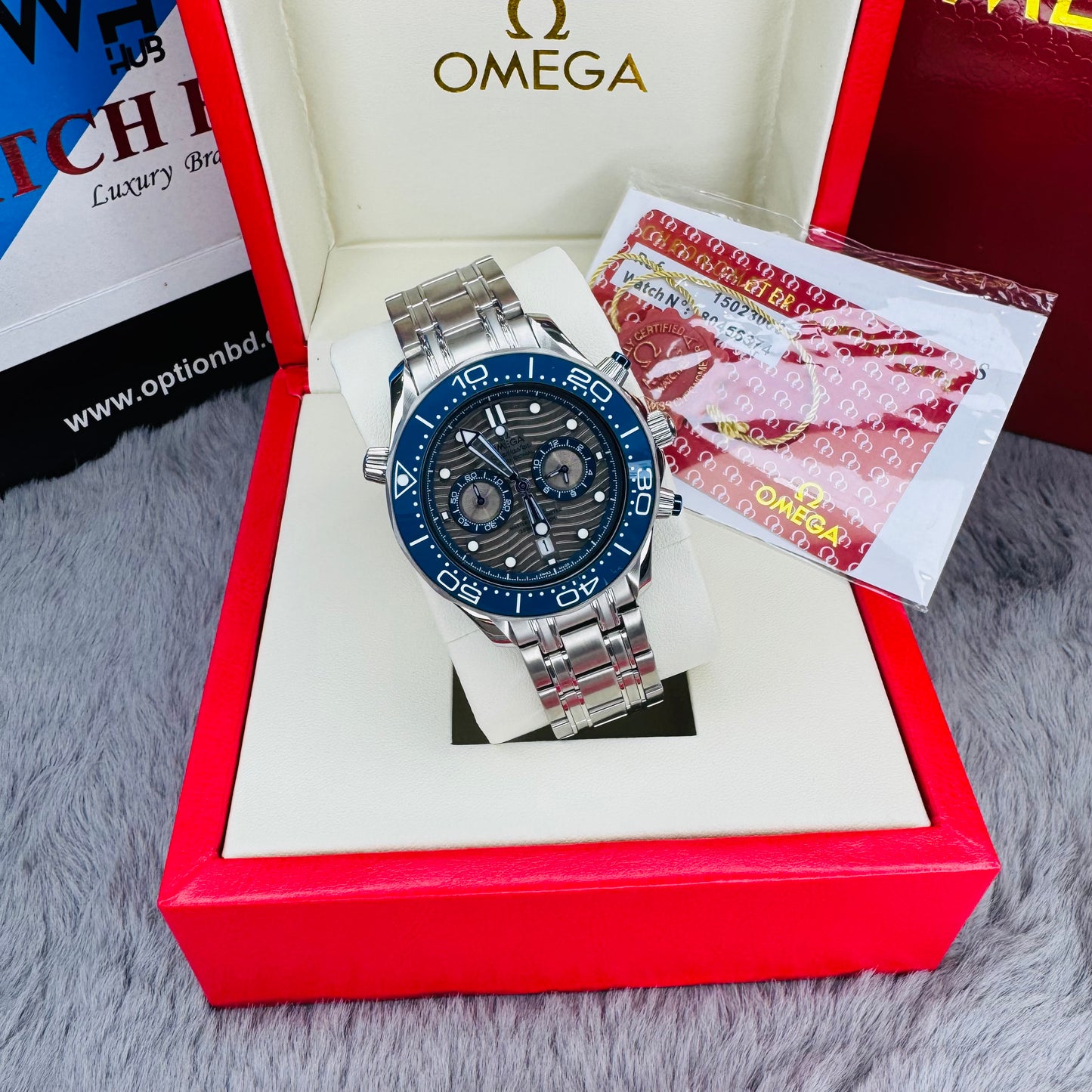 Omega Seamaster Diver 300M Chronograph Quartz Ash Dial Stainless Steel Chain Men's Watch