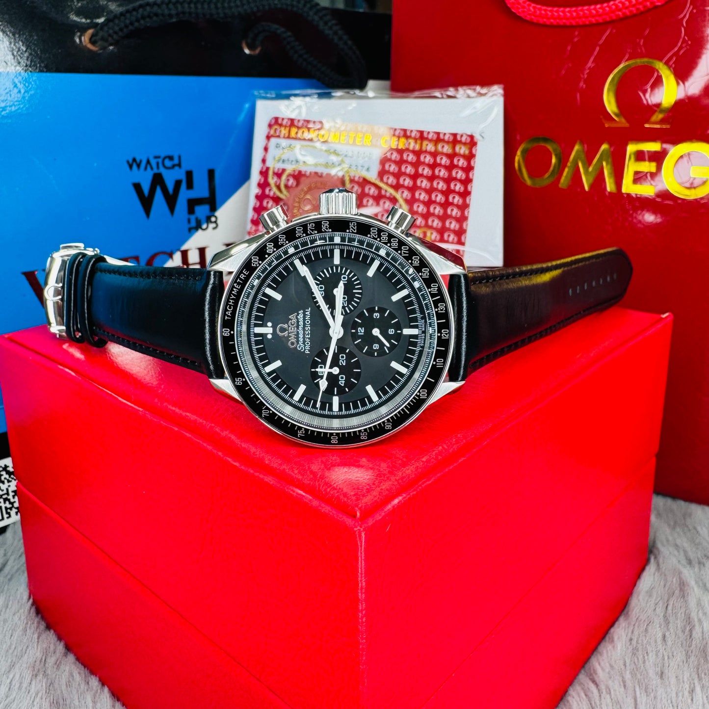 Omega Speedmaster Moonwatch Professional Automatic Stainless Steel Case Genuine Leather Strap Men's Watch