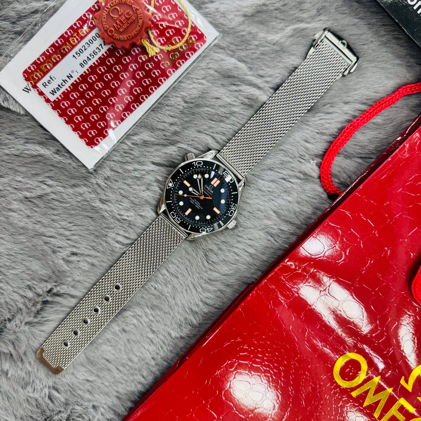 Omega Seamaster Diver 300M "Steel On Steel" Black Dial Automatic Stainless Steel Mesh Strap Men's Watch