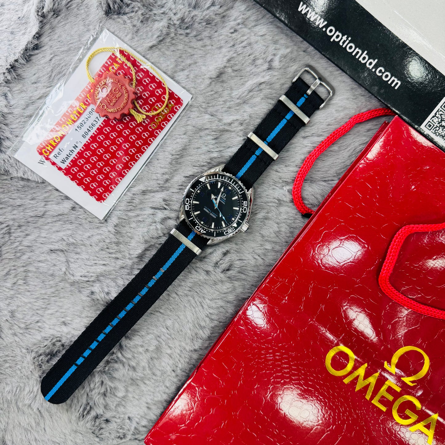 Omega Seamaster Planet Ocean 6000M Ultra Deep Quartz Black Dial Stainless Steel Nato Strap Men's Watch