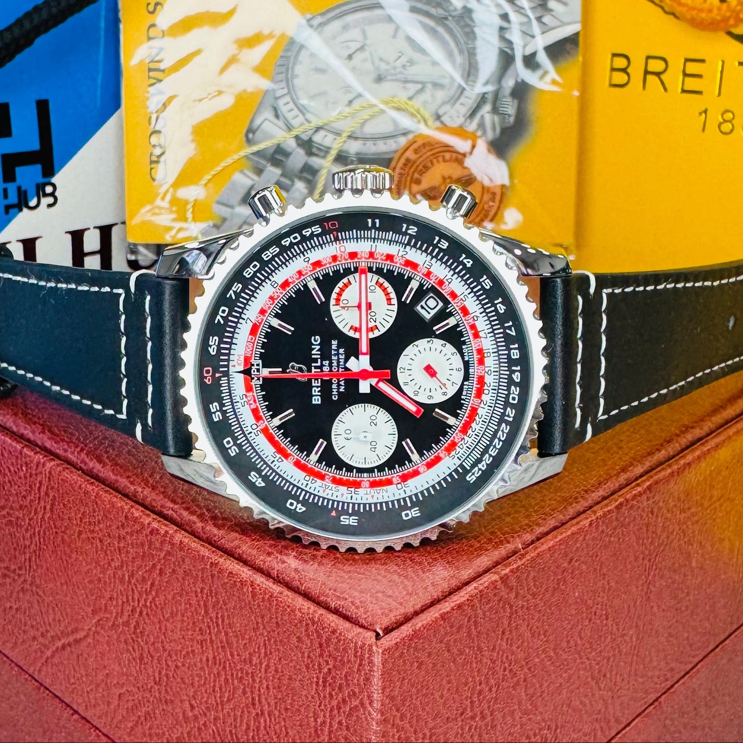 Breitling Navitimer B01 Chronograph "Swissair Edition" Semi Swiss Grade Genuine Leather Strap Men's Watch