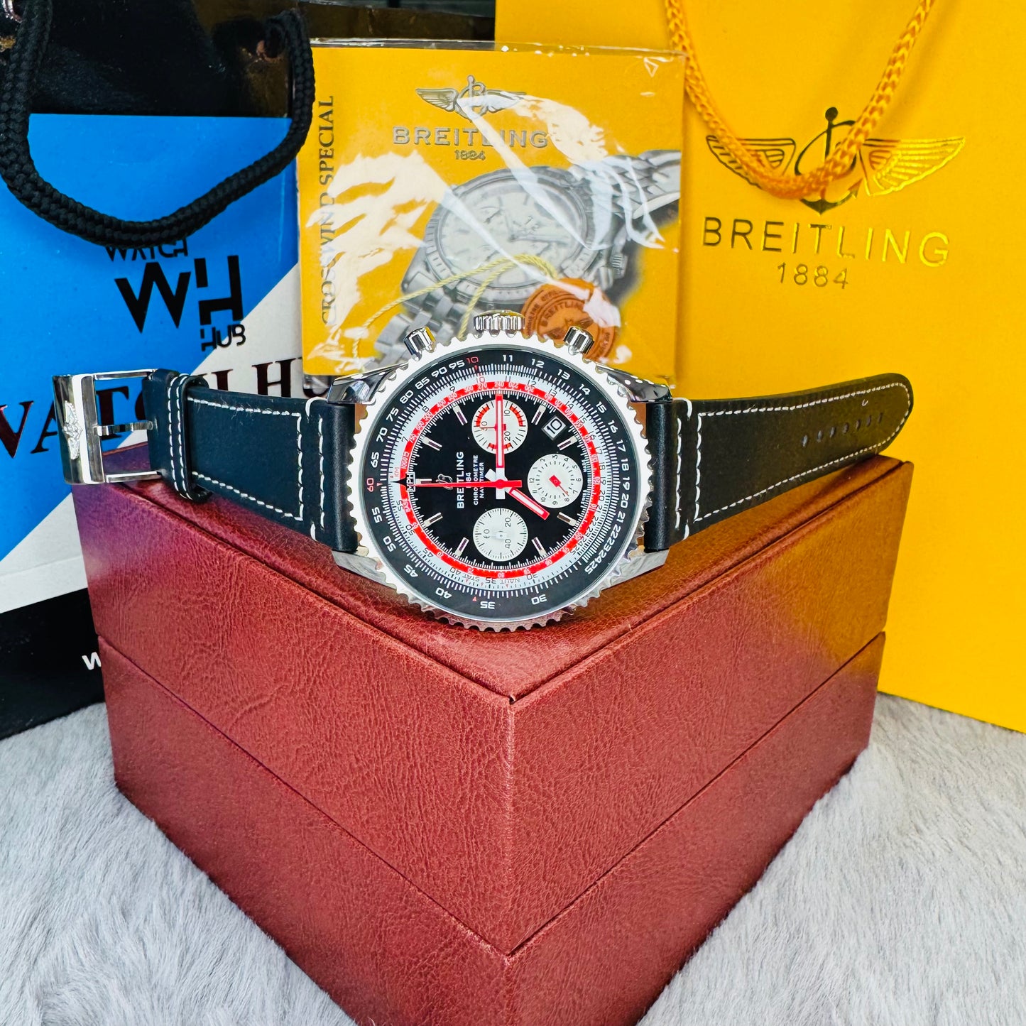 Breitling Navitimer B01 Chronograph "Swissair Edition" Semi Swiss Grade Genuine Leather Strap Men's Watch