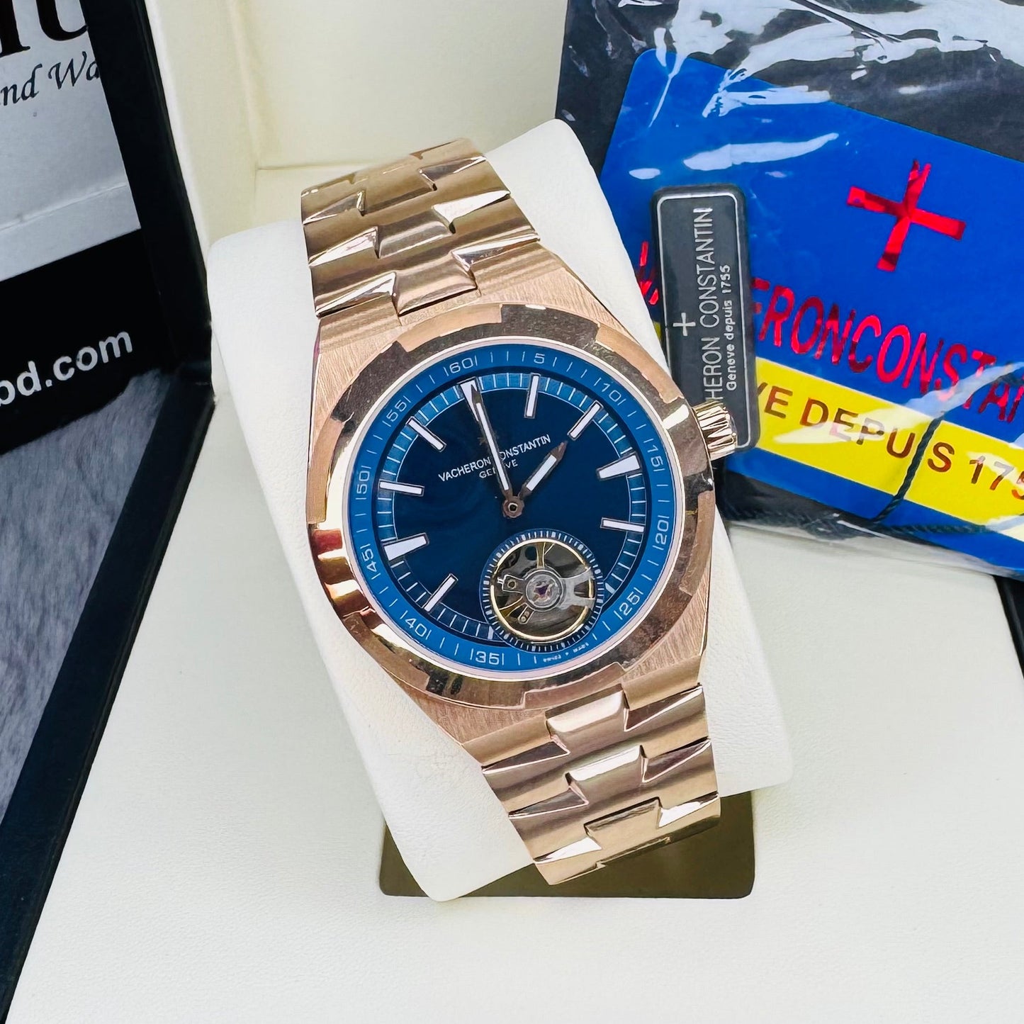 Vacheron Constantin Overseas Tourbillon Automatic Blue Dial Stainless Steel Chain Men’s Watch