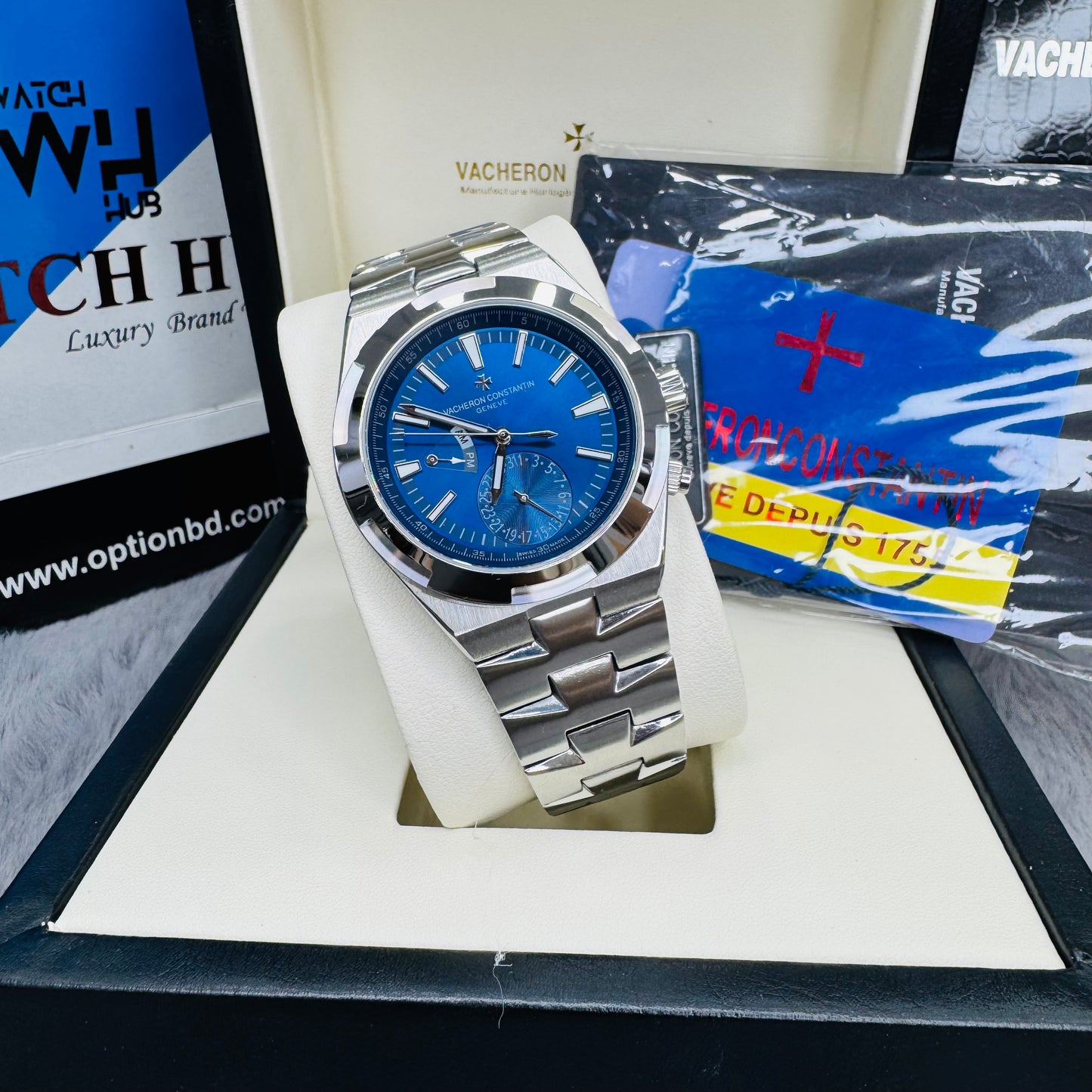 Vacheron Constantin Overseas Dual Time Semi Swiss Grade Automatic Blue Dial Stainless Steel Chain Men’s Watch