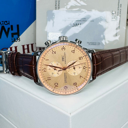 IWC "Portugieser" Chronograph Automatic Brown Dial Genuine Leather Strap Men’s Watch