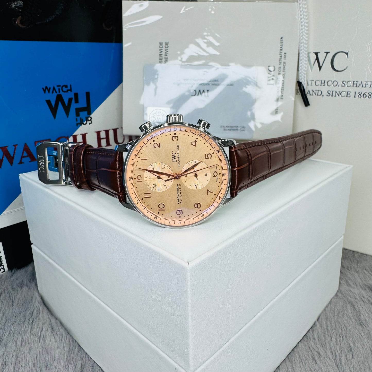 IWC "Portugieser" Chronograph Automatic Brown Dial Genuine Leather Strap Men’s Watch