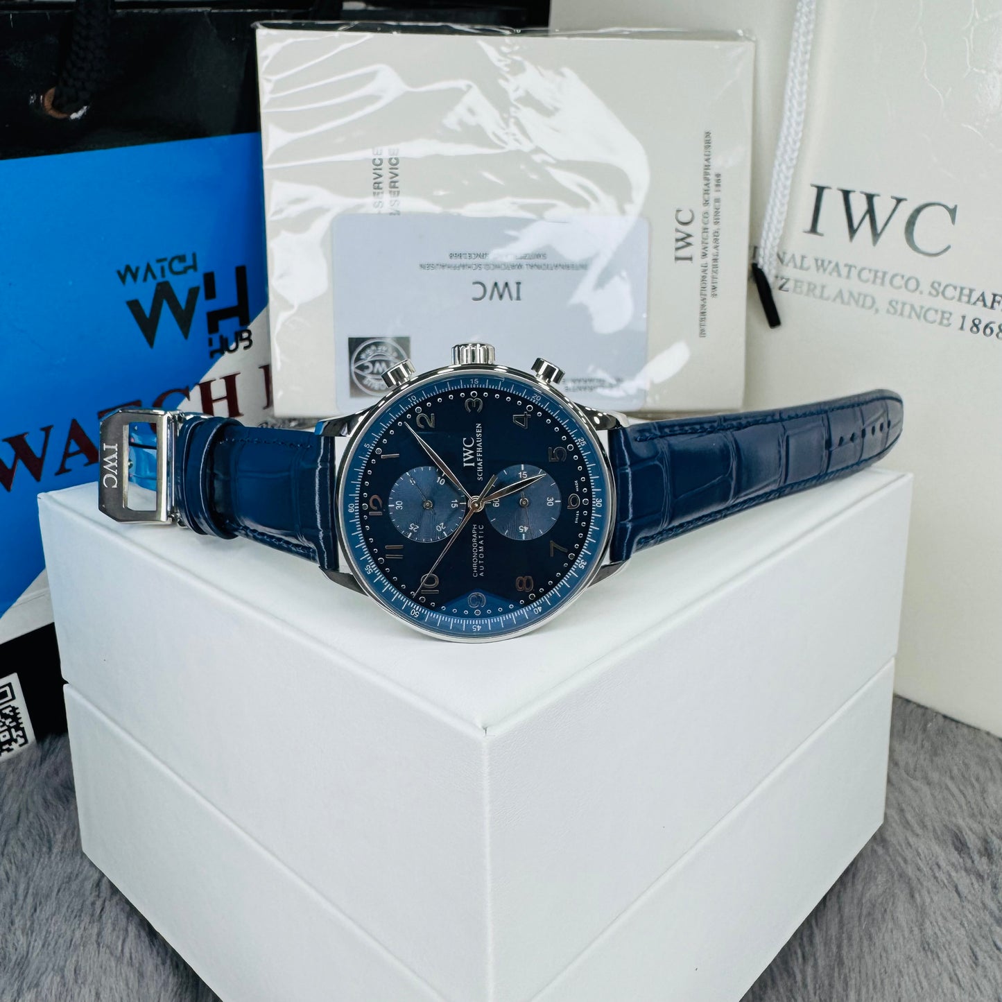 IWC "Portugieser" Chronograph Automatic Blue Dial Genuine Leather Strap Men’s Watch