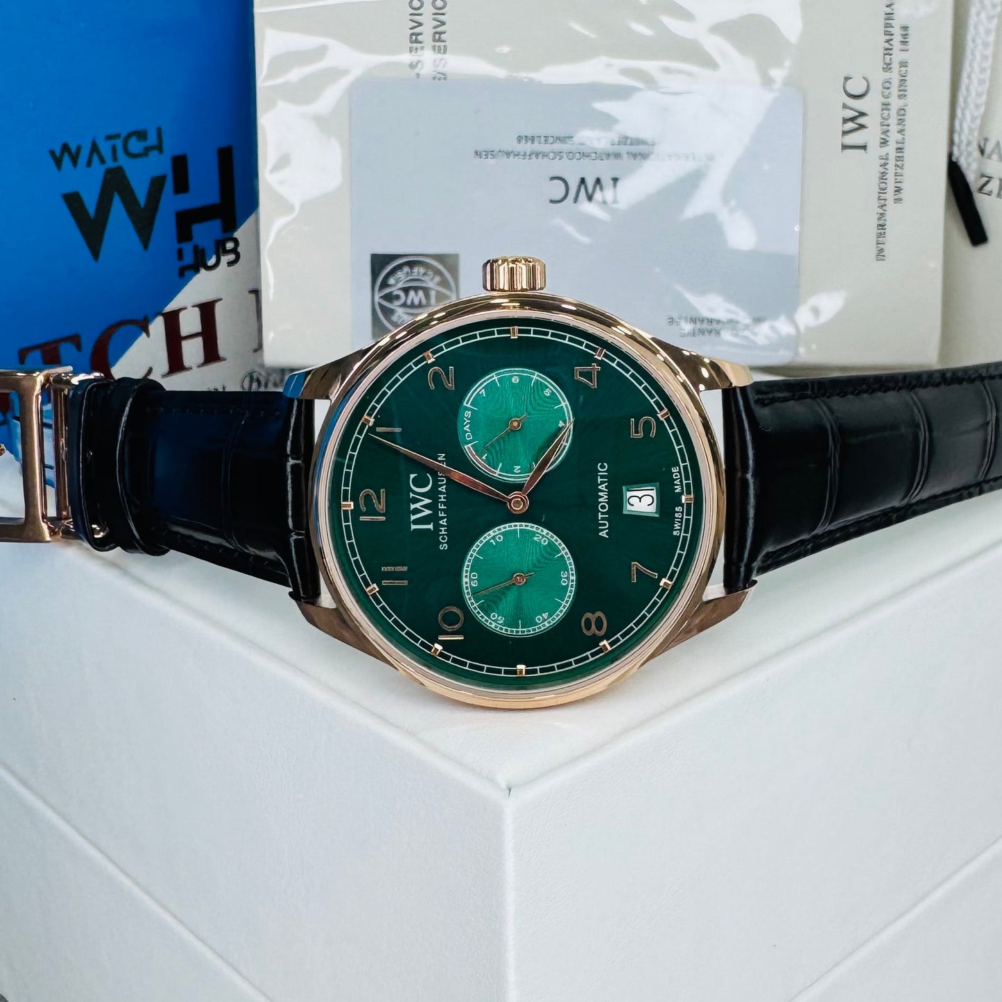 IWC "Portugieser" Chronograph Automatic Green Dial Genuine Leather Strap Men’s Watch