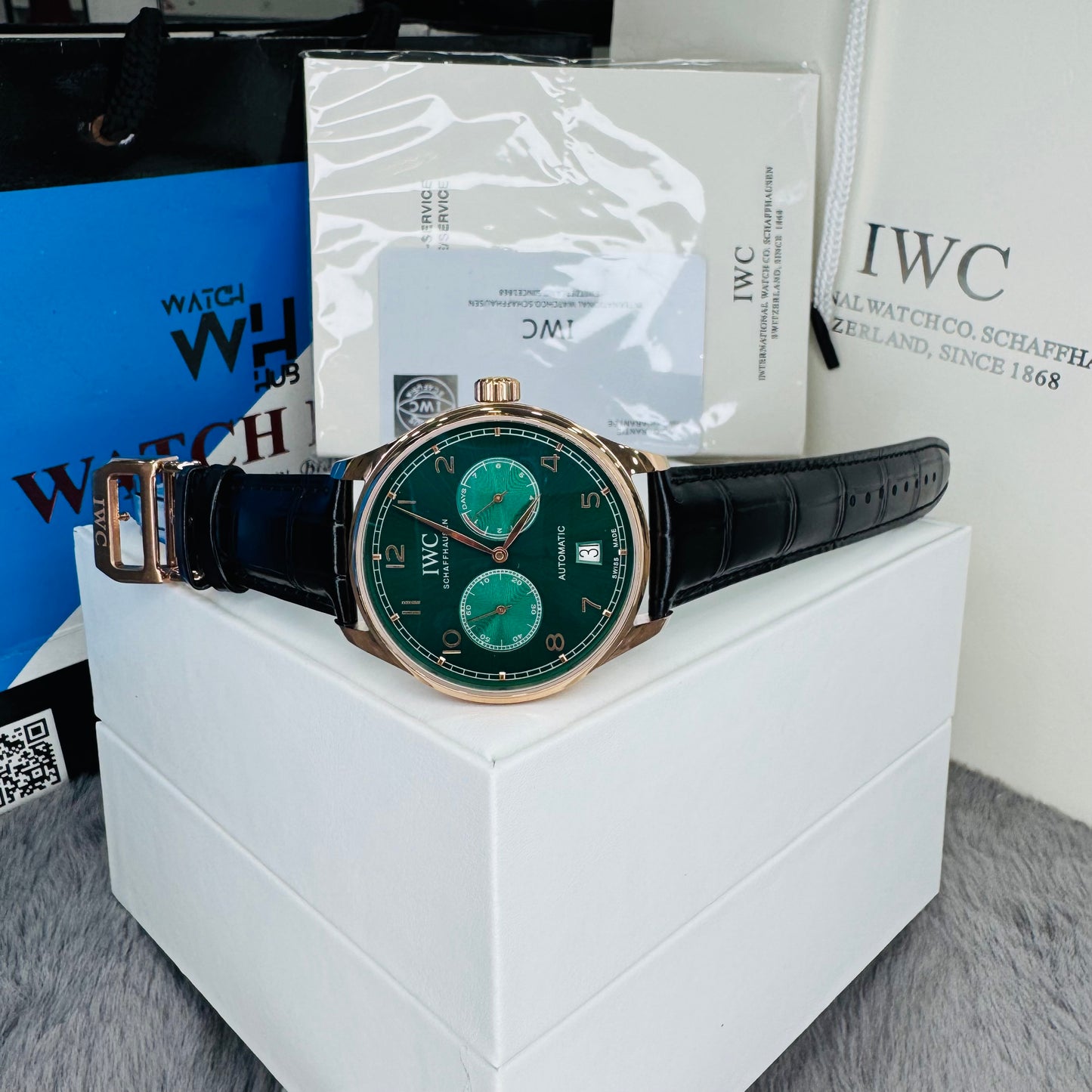 IWC "Portugieser" Chronograph Automatic Green Dial Genuine Leather Strap Men’s Watch