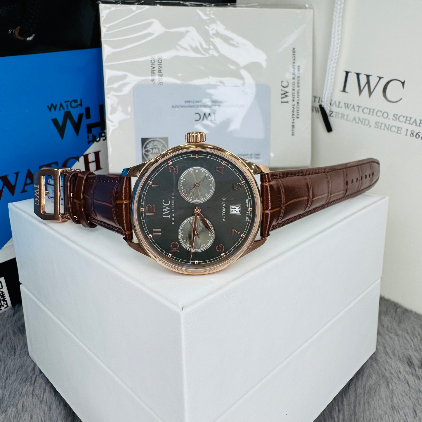 IWC "Portugieser" Chronograph Automatic Ash Dial Genuine Leather Strap Men’s Watch