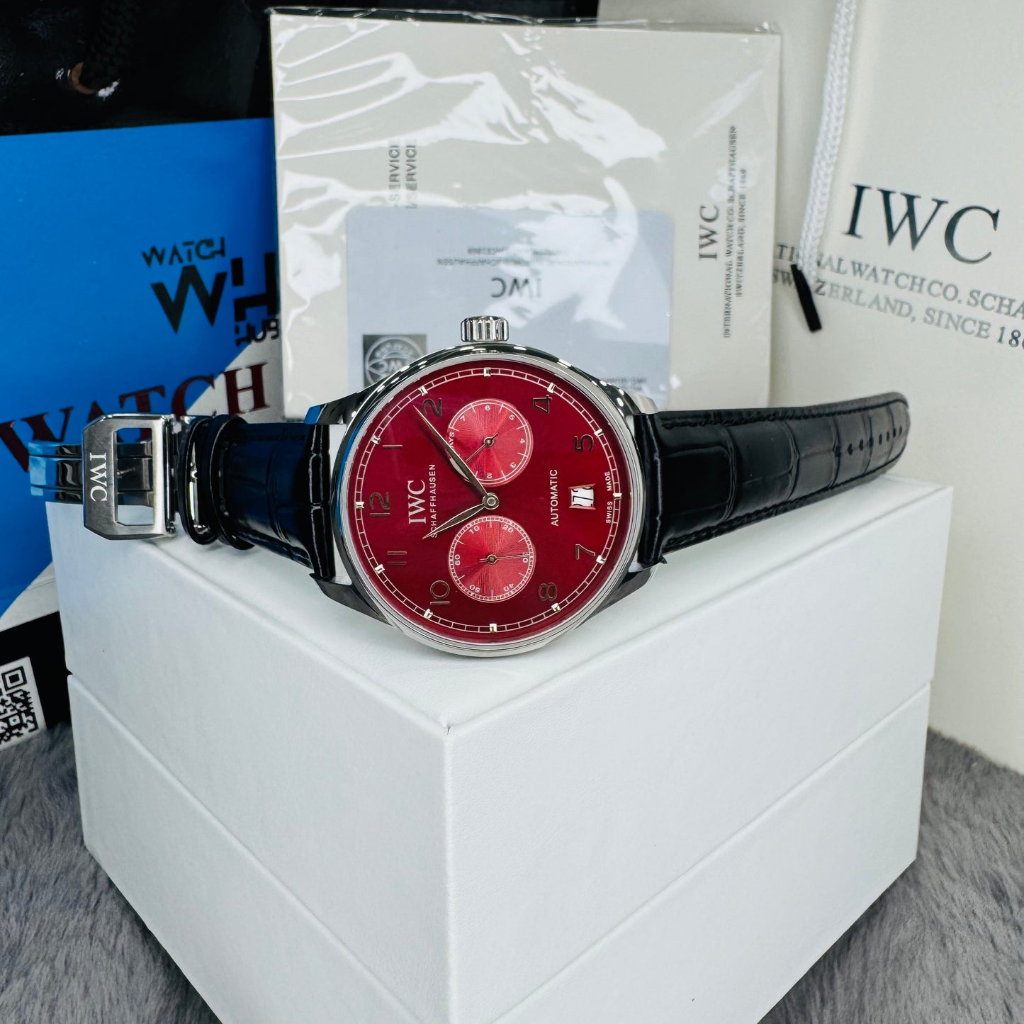 IWC "Portugieser" Chronograph Automatic Real Dial Genuine Leather Strap Men’s Watch