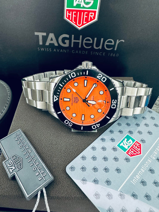 Tag Heuer Aquaracer 300M Automatic Orrange Dial Ceramic Bezel Men’s Stainless Steel Chain Watch
