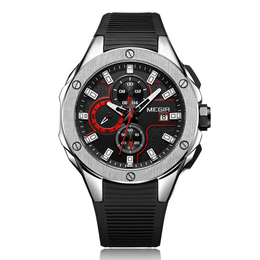Megir MN2053GBK-1N8 Chronograph Quartz Black Silicone Strap Men’s watch