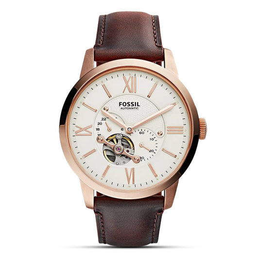 Fossil Townsman ME3105 White Dial Automatic Genuine Leather Strap Men’s Watch