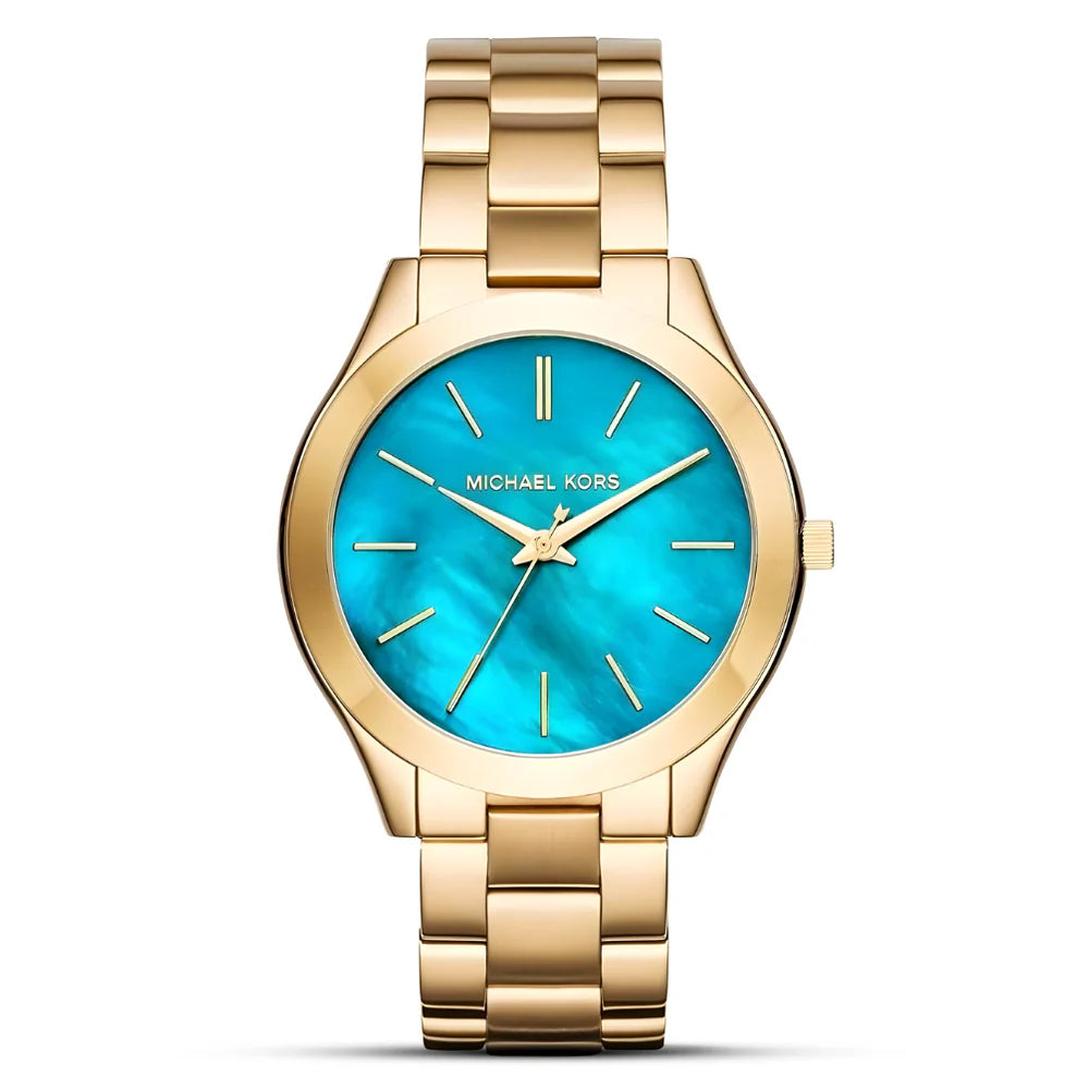 Michael Kors Slim Runway MK3492 Quartz Ocean Blue Dial Stainless Steel Chain Ladies Watch