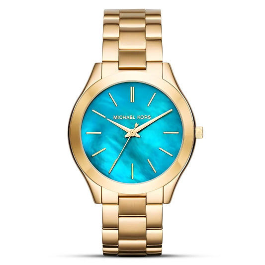 Michael Kors Slim Runway MK3492 Quartz Ocean Blue Dial Stainless Steel Chain Ladies Watch